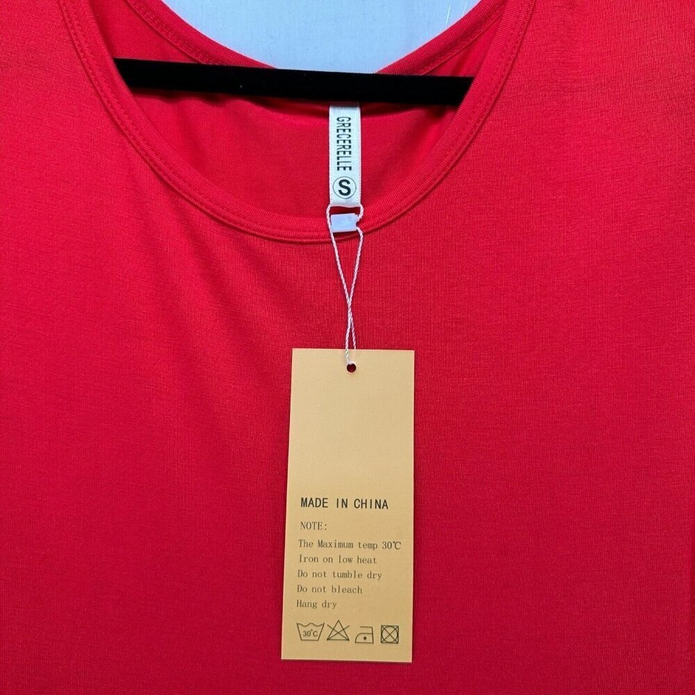 Grecerelle Dress S Shirred A-Line Maxi Scoop Neck Long Sleeve Stretch Rayon Red - Picture 7 of 12